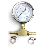 Fuel Pressure Gauge psi (side port) with Inline Brass Adapter and Hose Clamps