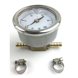 Fuel Pressure Gauge psi (rear port) with Inline Brass Adapter and Hose Clamps