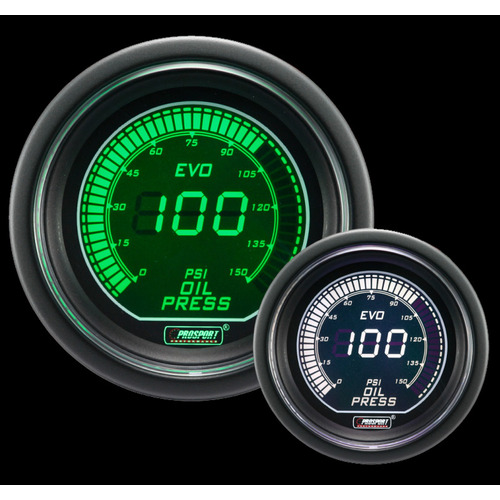 Prosport Evo Electrical Oil Pressure Car Auto Gauge 52mm - White/Green