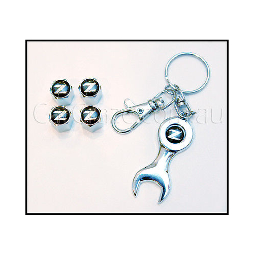 NISSAN 300ZX Z32 FAIRLADY TYRE VALVE STEM CAPS AND KEY CHAIN SET