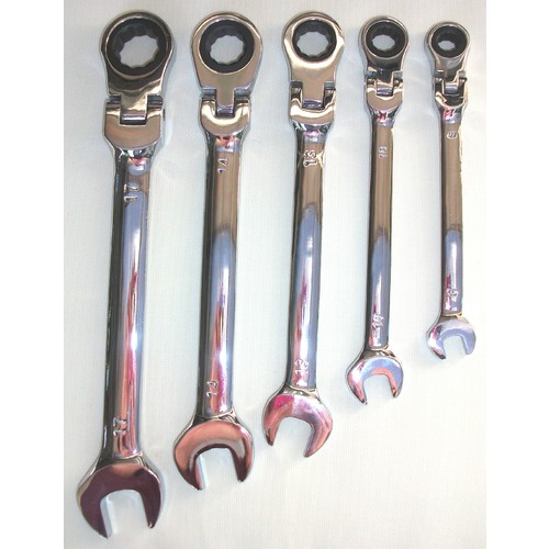 Ring Spanner Ratchet Wrench 5 Piece Set - Chrome Vanadium Heavy Duty Steel