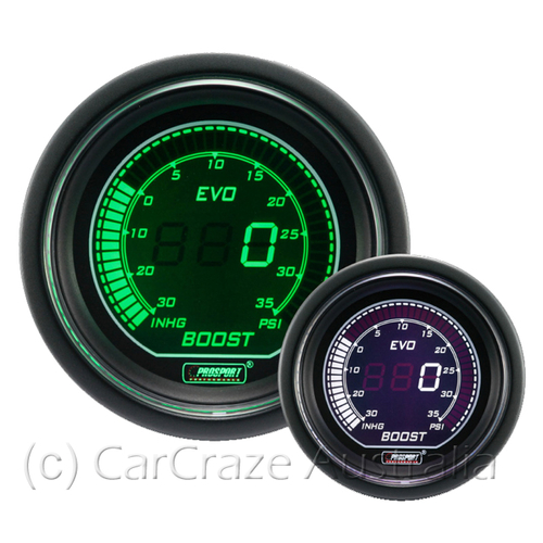 Prosport Evo Electrical Digital Boost Car Auto Gauge 52mm - White / Green EVOWGBO